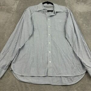 RM Williams Button‎ Up Shirt Mens XXL Blue Stripe Cotton Long Sleeve Casual Logo